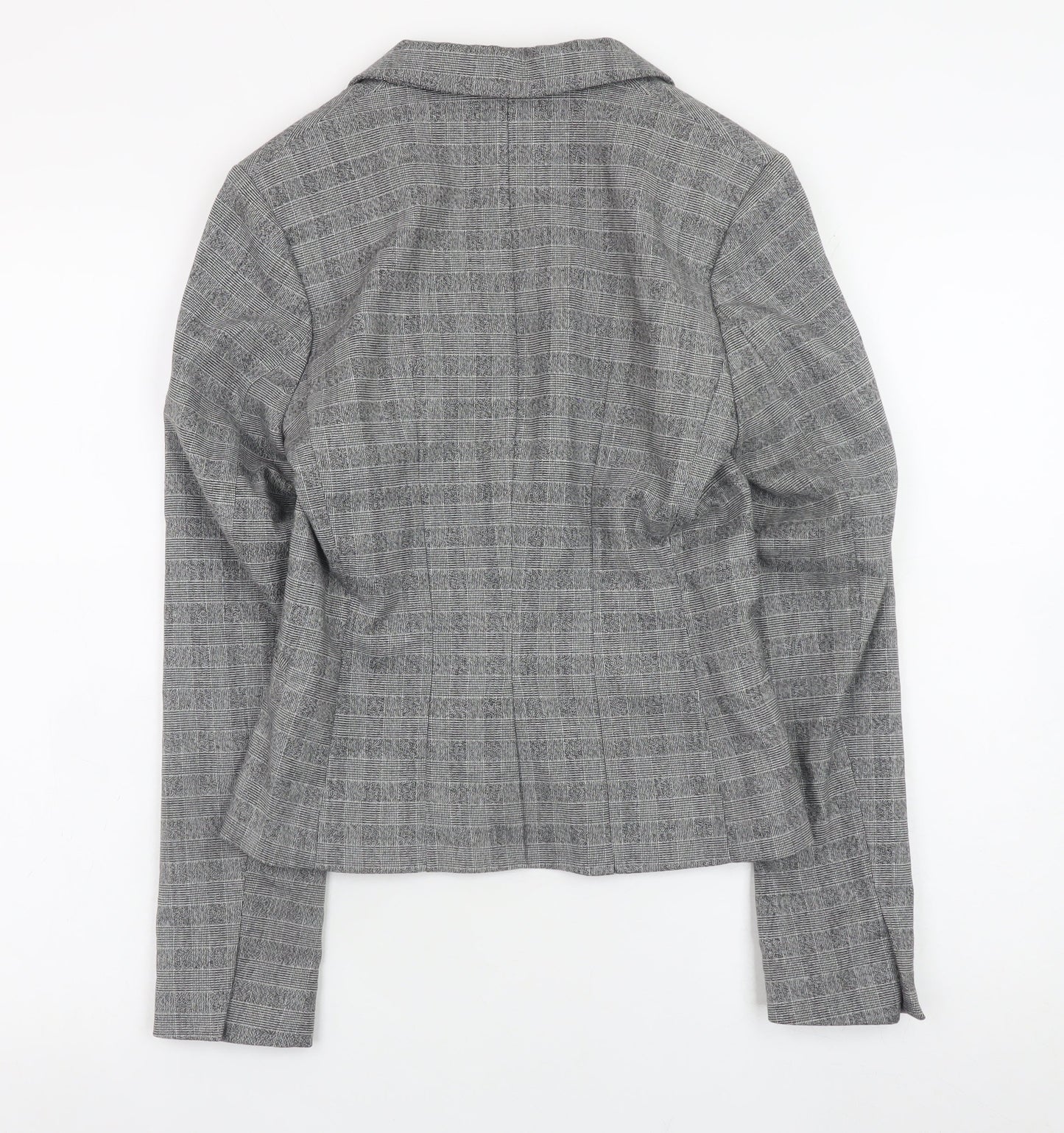 H&M Women Grey Check Slim Fit Blazer Size 4 Classic Workwear