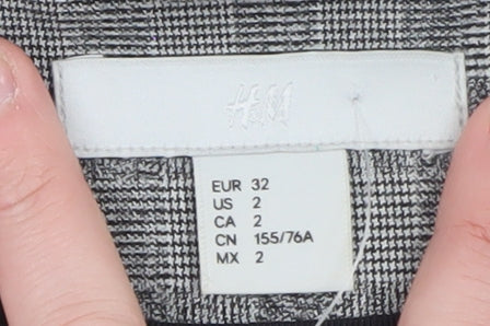 H&M Women Grey Check Slim Fit Blazer Size 4 Classic Workwear