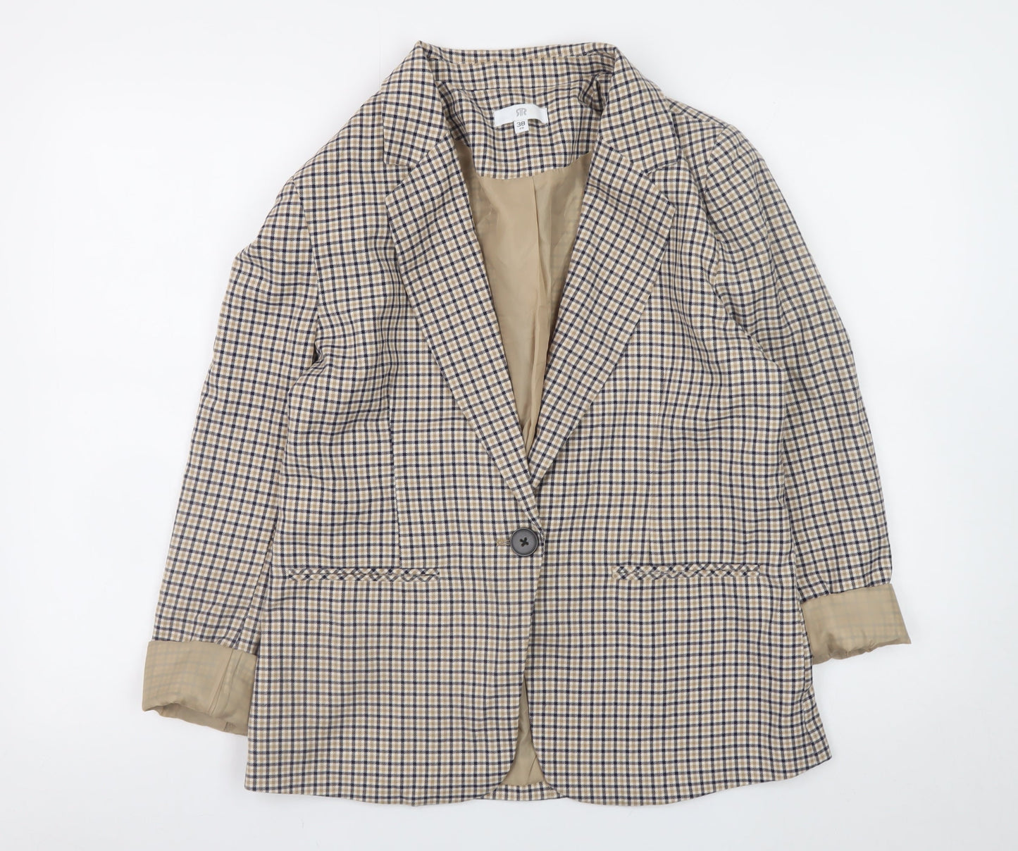 La Redoute Women Beige Check Blazer Size 10 Lined Single-Breasted Jacket