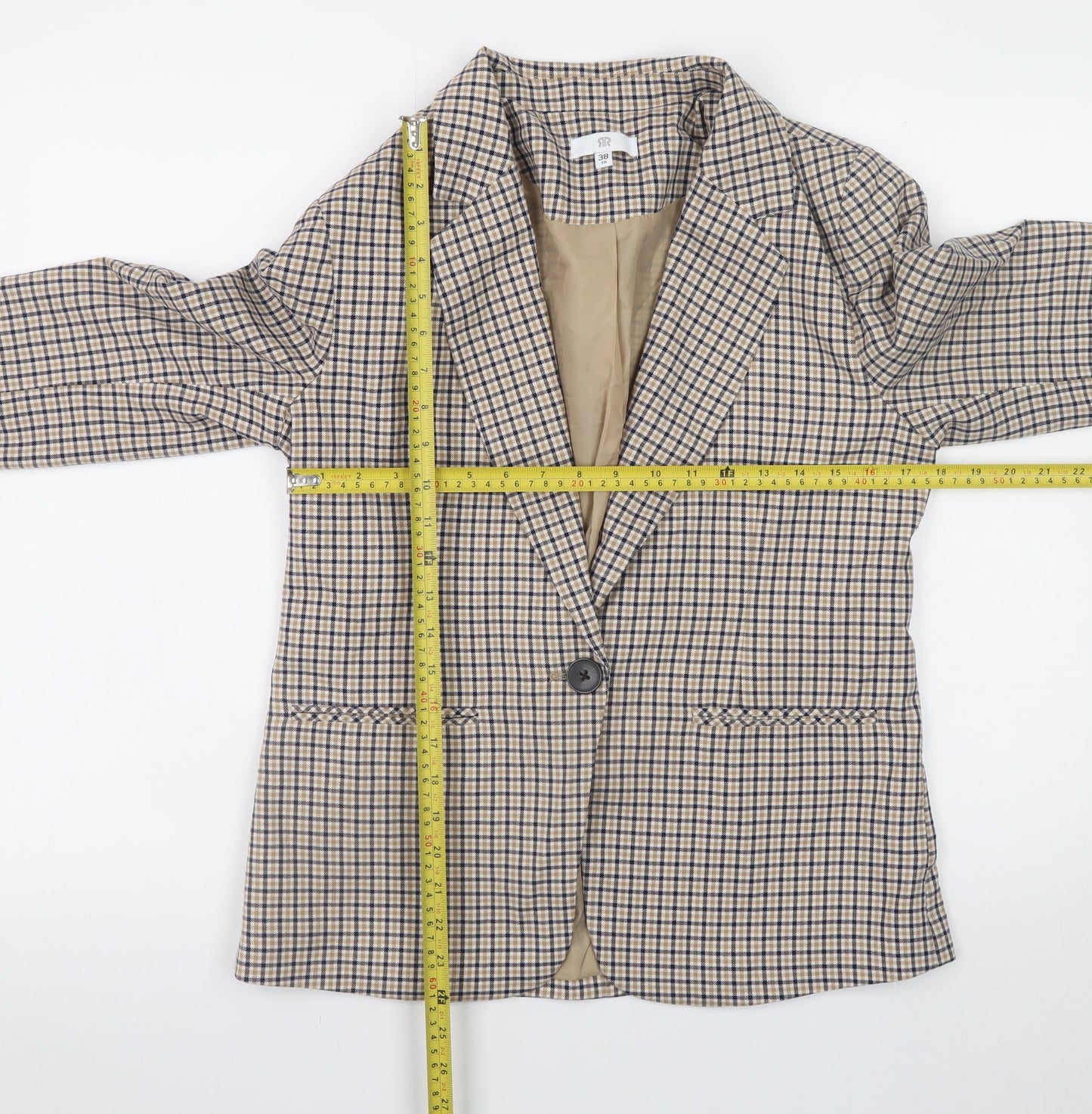 La Redoute Women Beige Check Blazer Size 10 Lined Single-Breasted Jacket