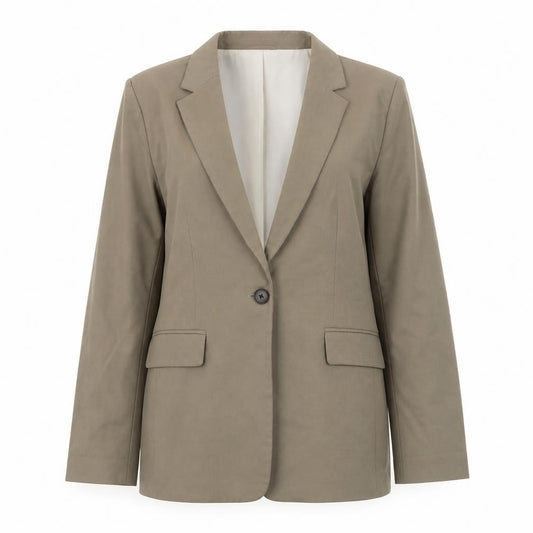 H&M Womens Beige Blazer Jacket Size S Single Breasted Lined Classic Fit