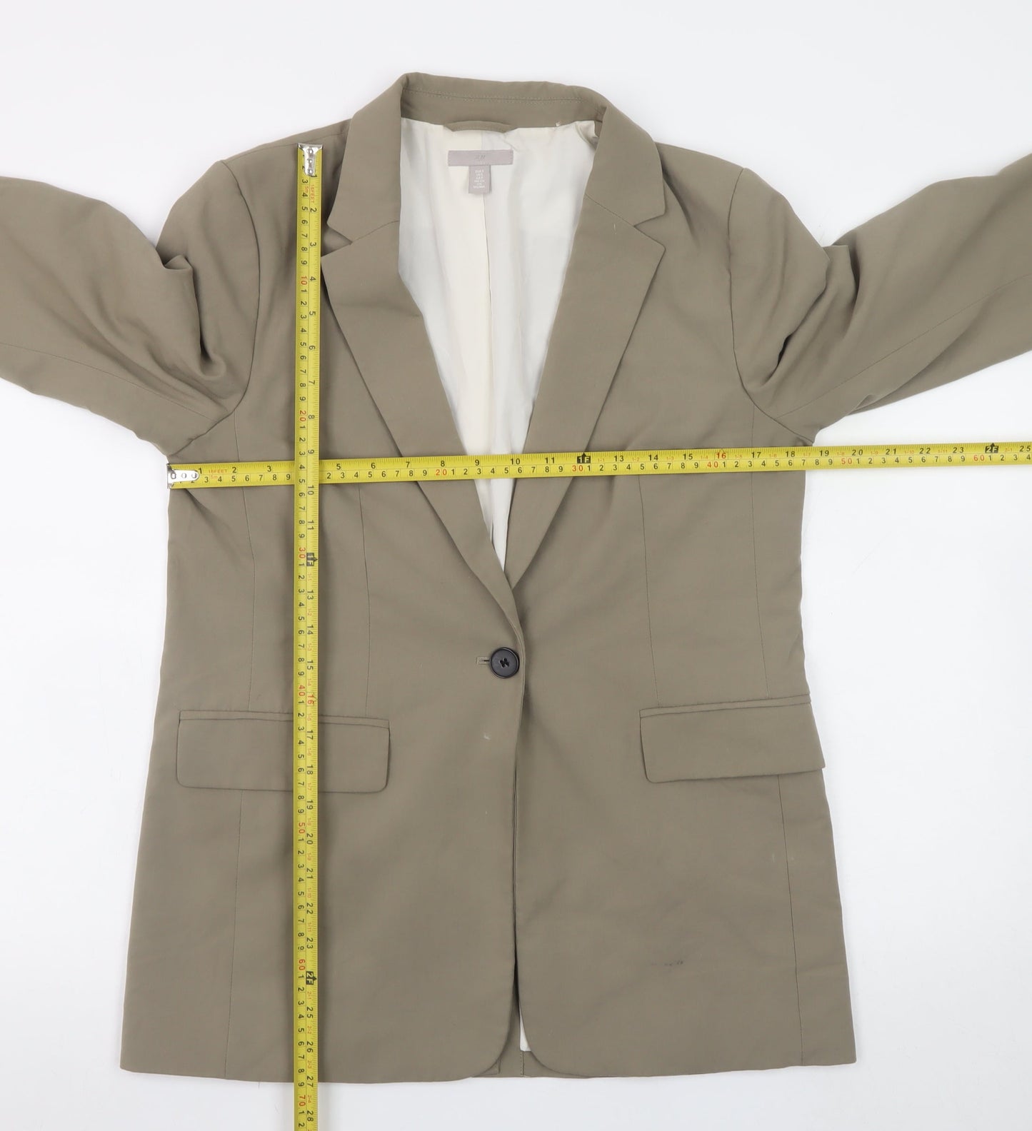 H&M Womens Beige Blazer Jacket Size S Single Breasted Lined Classic Fit