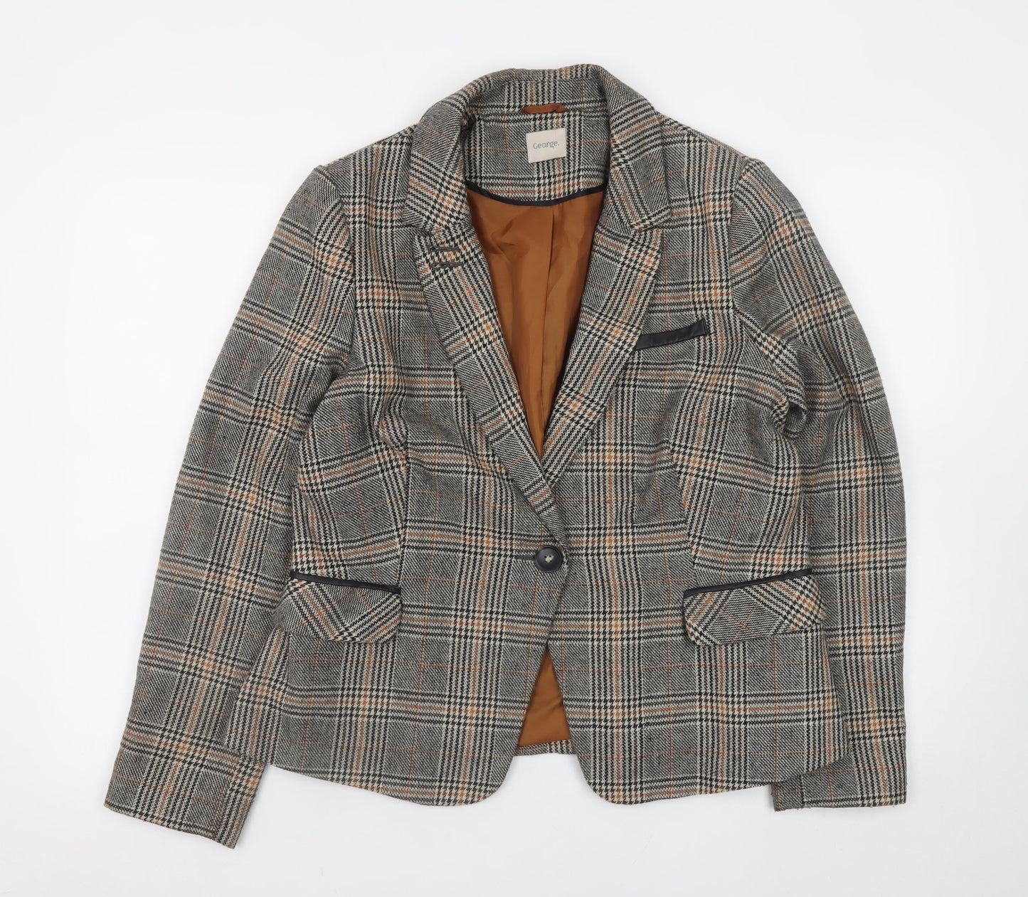 George Women’s Brown Check Tweed Blazer Jacket UK 16 Regular