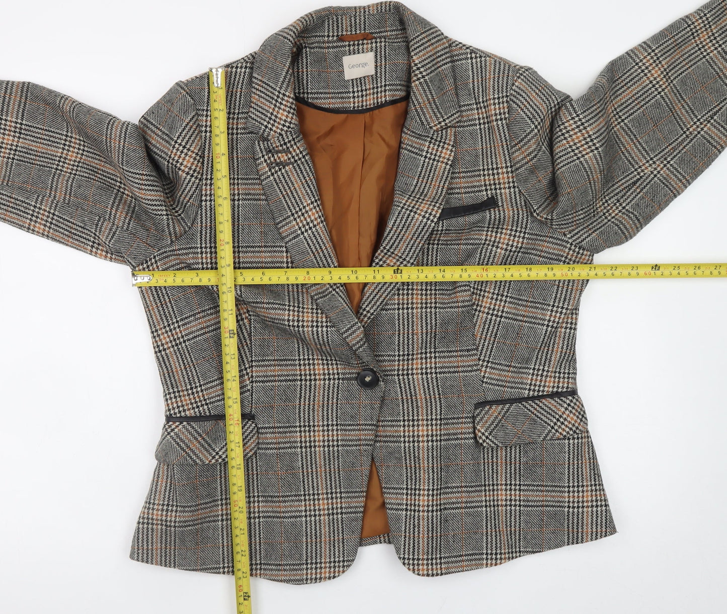 George Women’s Brown Check Tweed Blazer Jacket UK 16 Regular