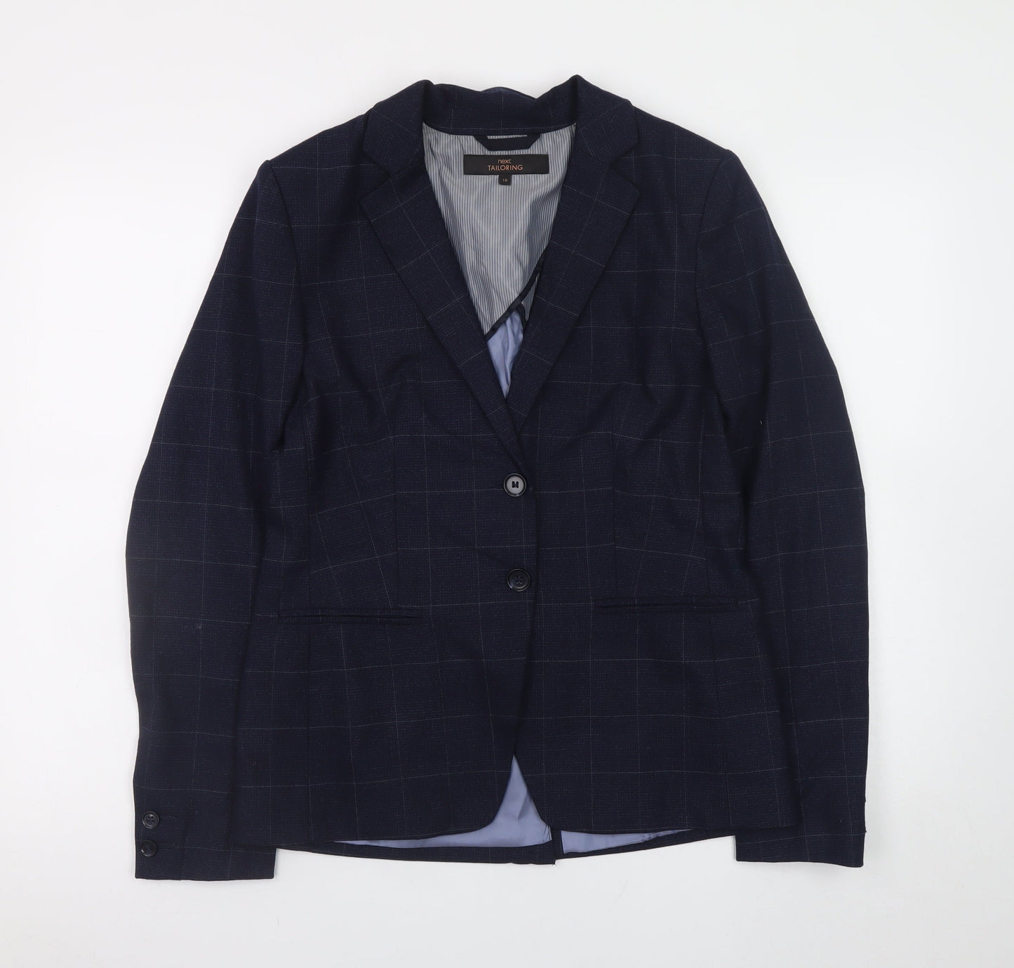 Next Women's Navy Checked Wool Blend Tailored Blazer Size 10