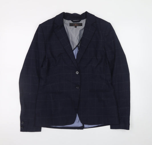 Next Women's Navy Checked Wool Blend Tailored Blazer Size 10