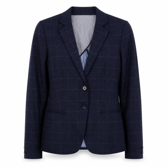 Next Women's Navy Checked Wool Blend Tailored Blazer Size 10