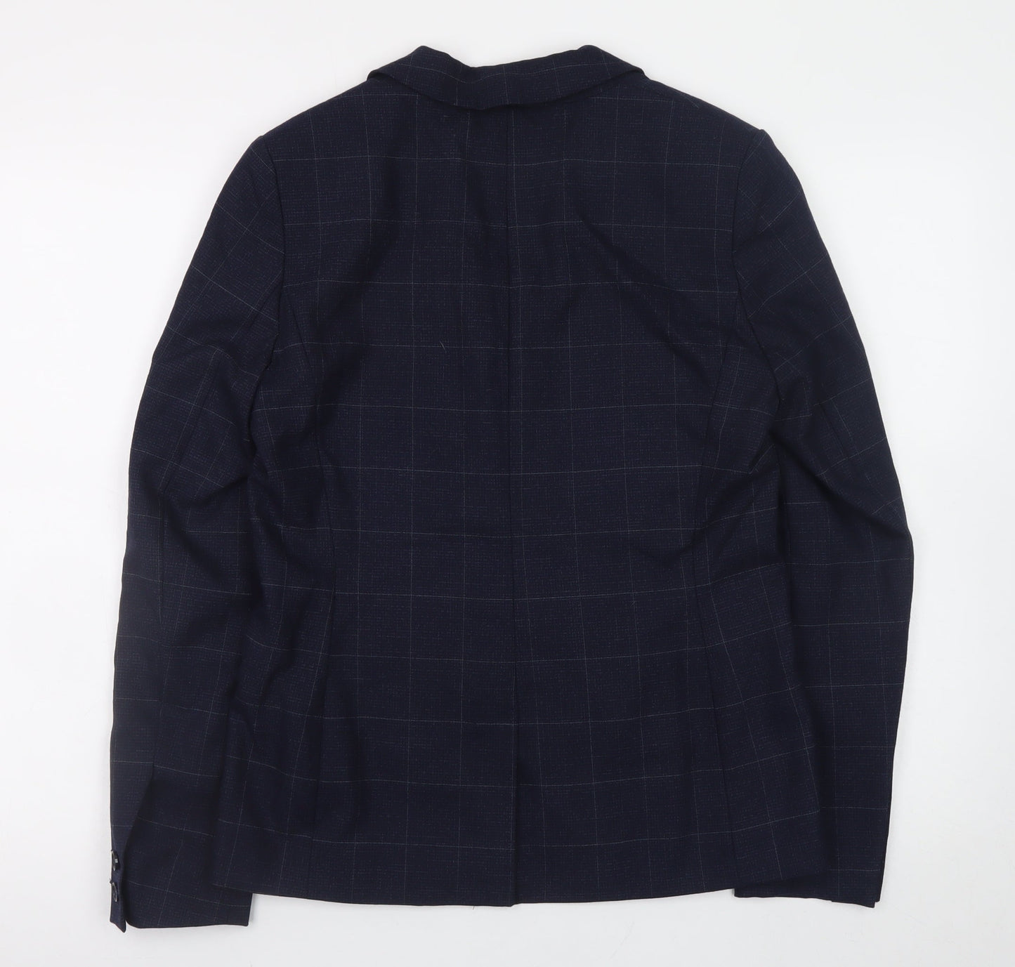 Next Women's Navy Checked Wool Blend Tailored Blazer Size 10