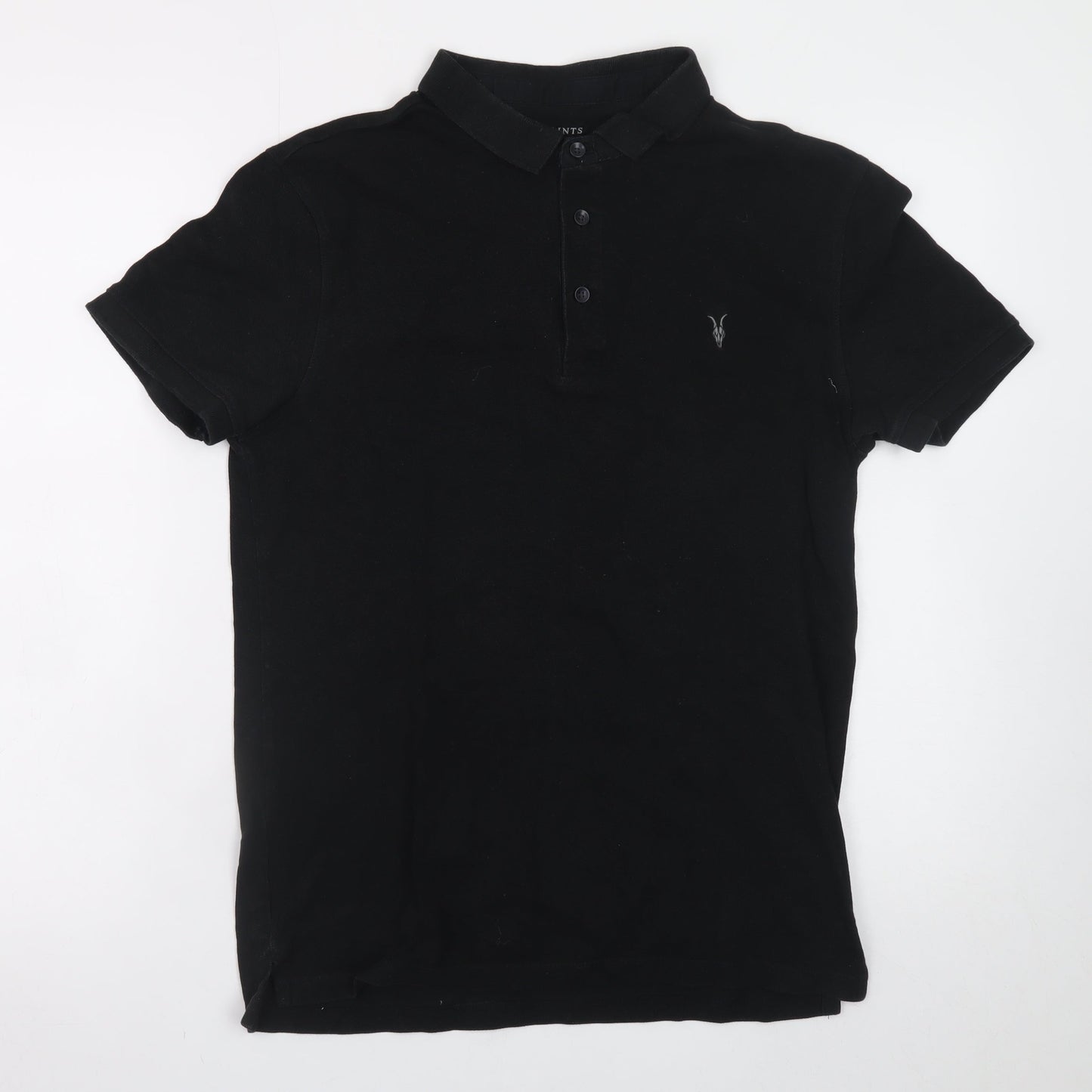 AllSaints Men's Black Cotton Polo Shirt Small Classic Fit