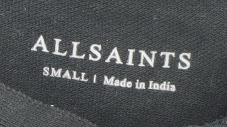 AllSaints Men's Black Cotton Polo Shirt Small Classic Fit