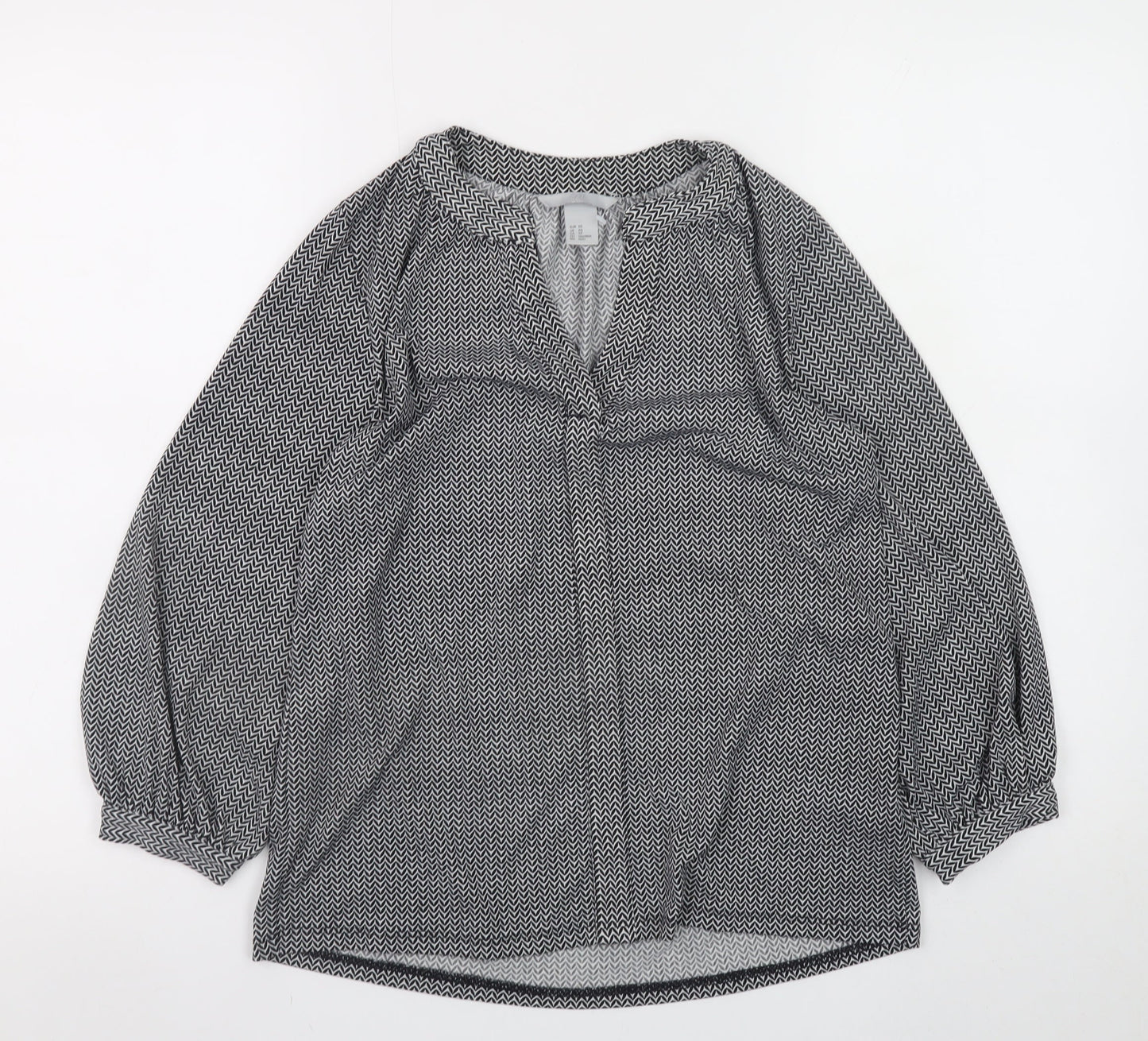 H&M Womens Black Geometric Tunic Blouse Size XS Long Sleeve