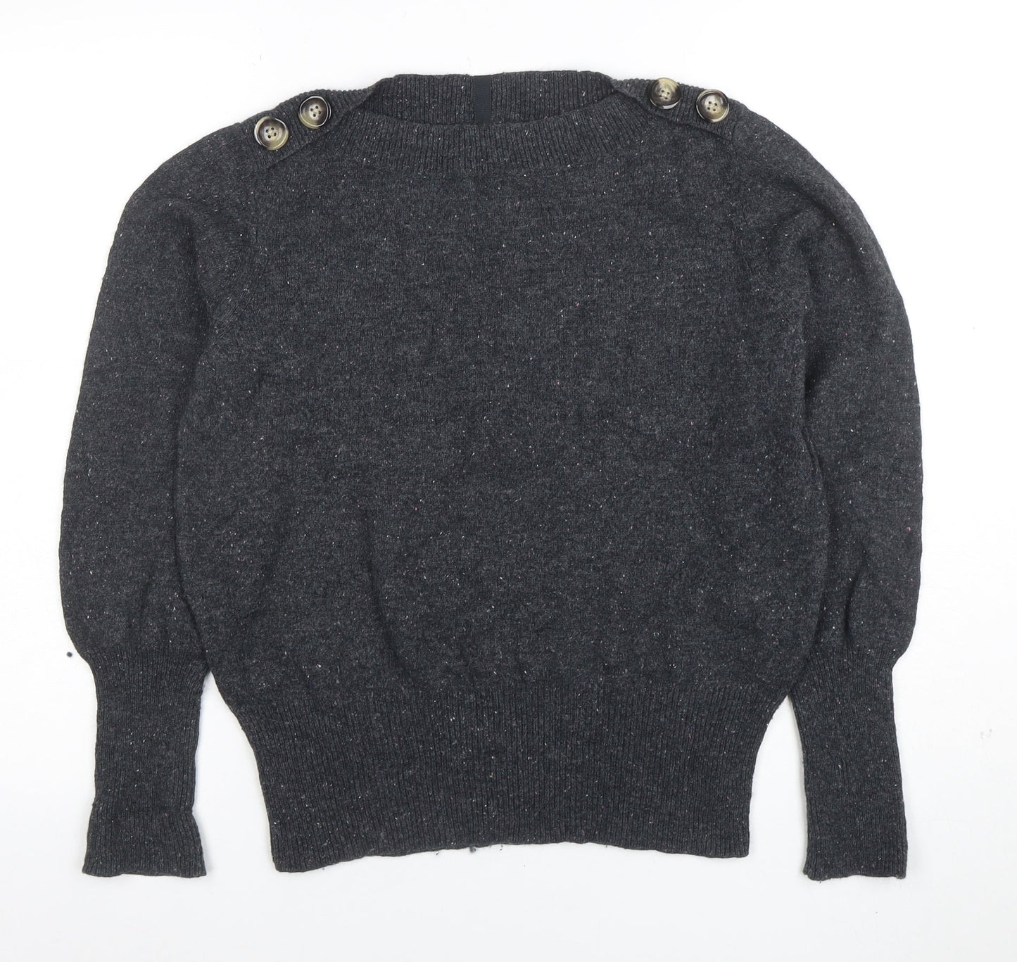 Per Una Womens Grey Wool Blend Button Shoulder Jumper Size 14