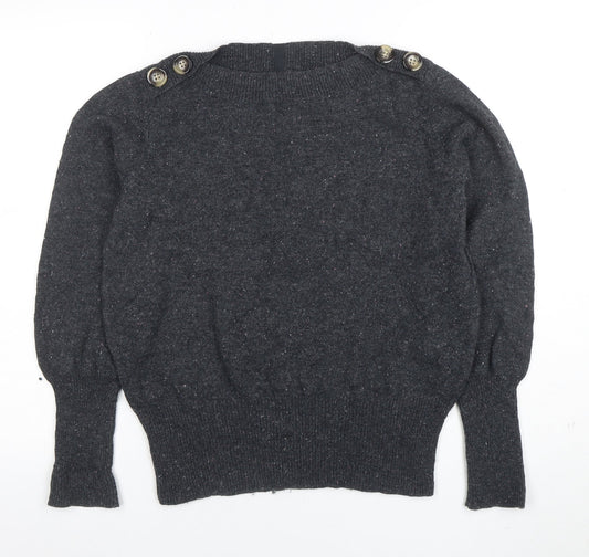 Per Una Womens Grey Wool Blend Button Shoulder Jumper Size 14