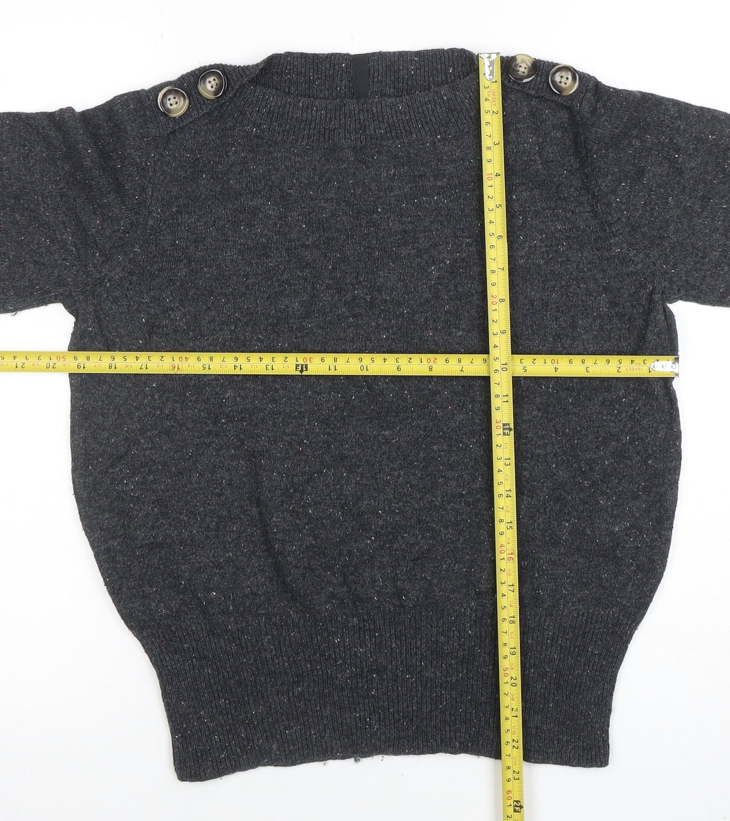 Per Una Womens Grey Wool Blend Button Shoulder Jumper Size 14