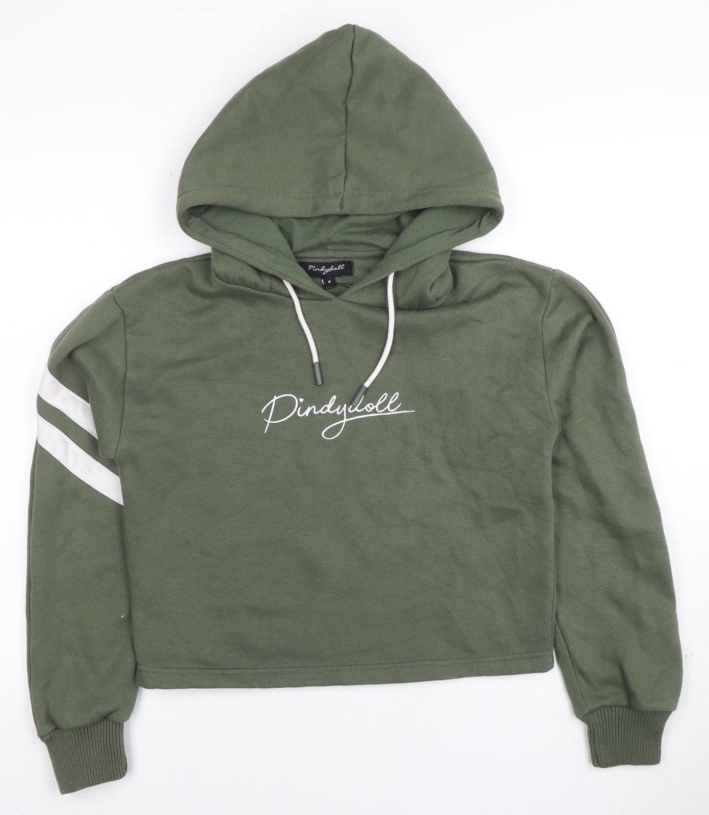 Pindydoll Women's Khaki Green Cropped Hoodie Size 8 Cotton Blend