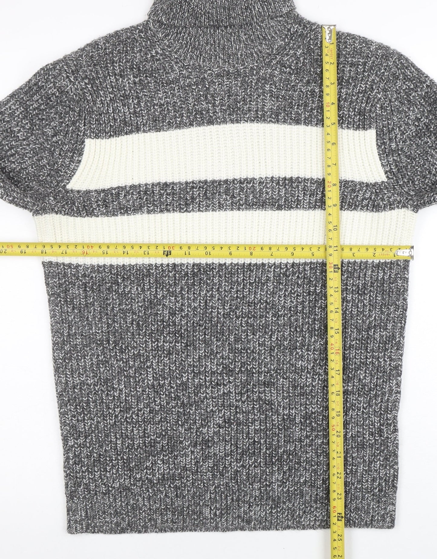 Topman Men’s Grey Roll Neck Chunky Knit Striped Jumper XS