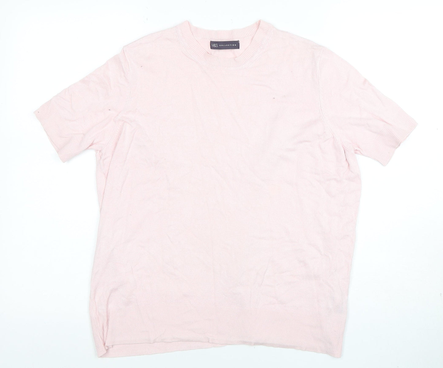 Marks and Spencer Women Pink Short Sleeve Knit T-Shirt Size 14