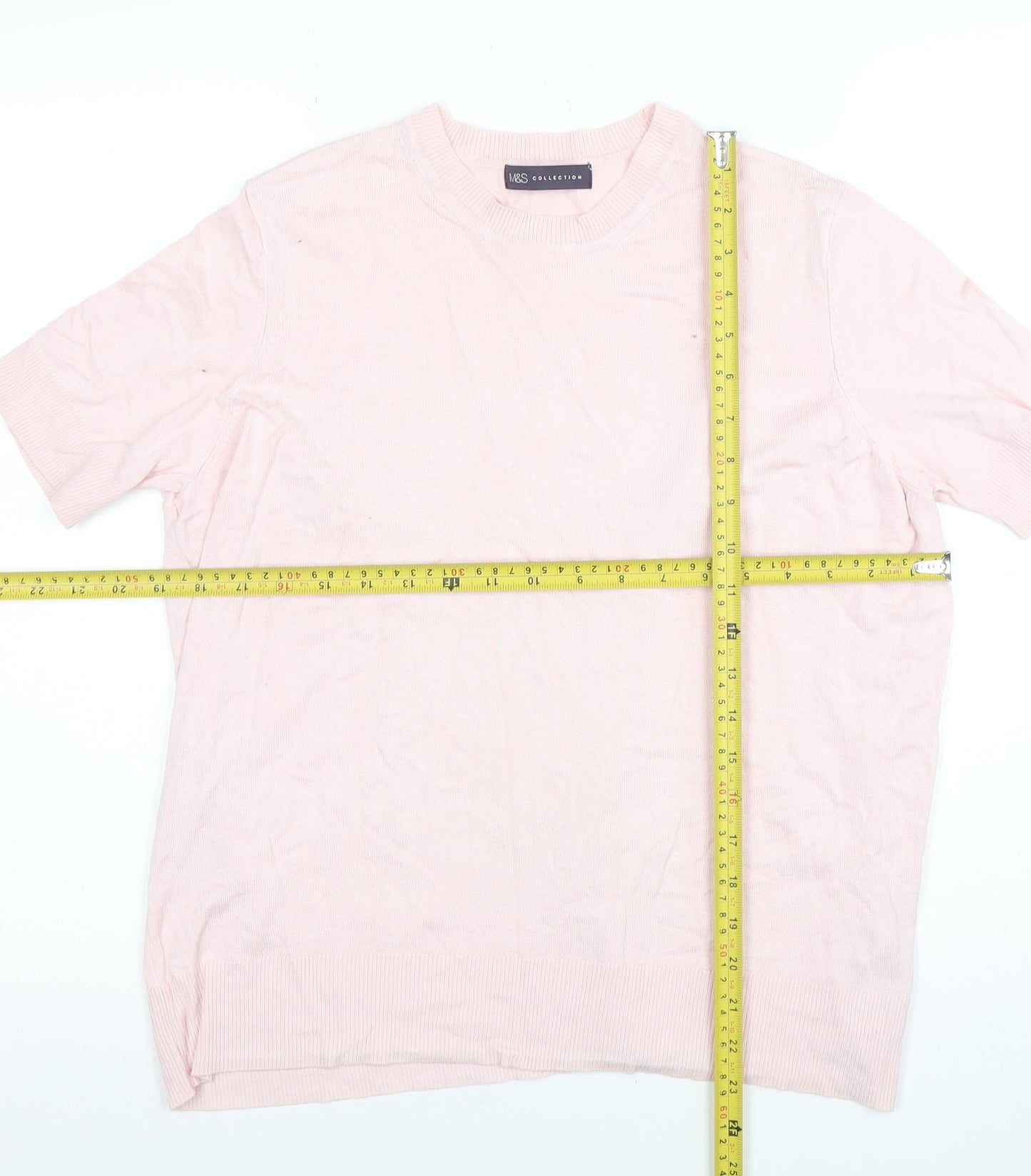 Marks and Spencer Women Pink Short Sleeve Knit T-Shirt Size 14