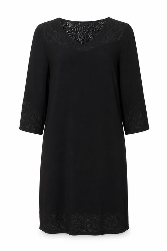 Monsoon Women Black Size 14 Lace Panel 3/4 Sleeve Shift Dress