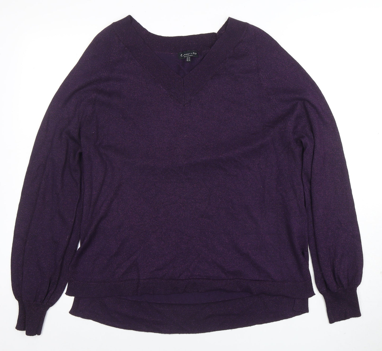 F&F Women’s Purple V-Neck Long Sleeve Acrylic Knit Jumper Size 16
