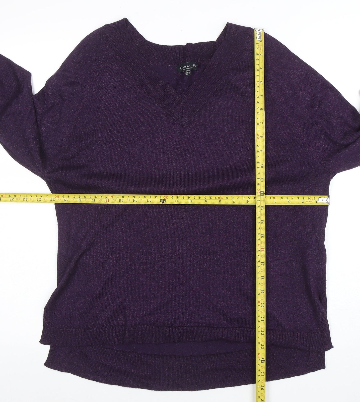 F&F Women’s Purple V-Neck Long Sleeve Acrylic Knit Jumper Size 16