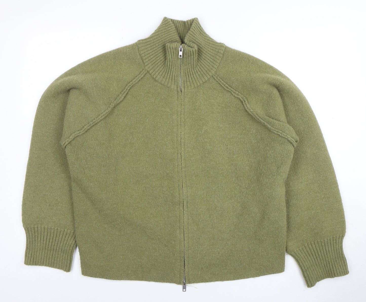Dazy Less Women’s Green Full Zip Wool Blend Mock Neck Jumper Size S