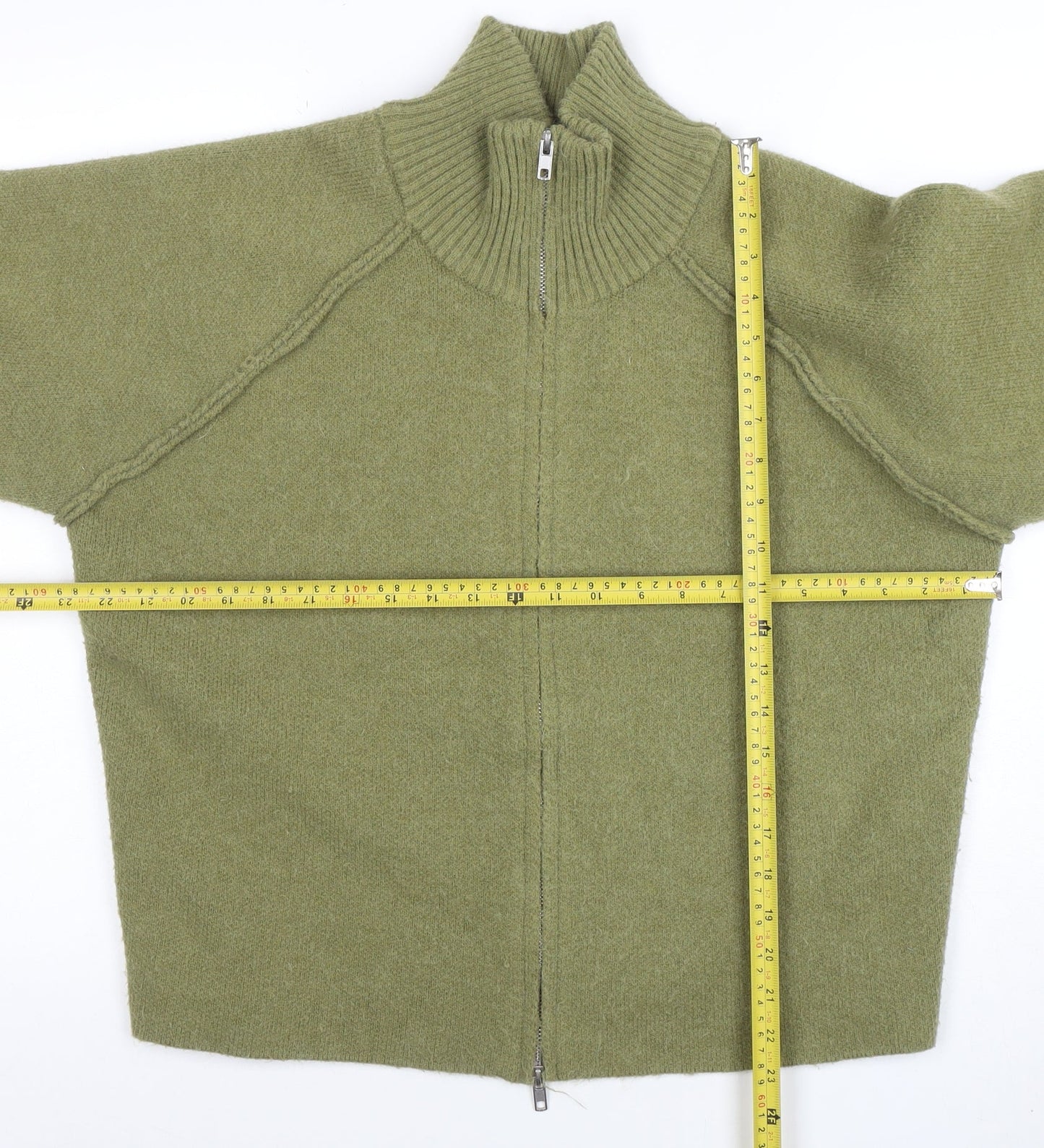 Dazy Less Women’s Green Full Zip Wool Blend Mock Neck Jumper Size S