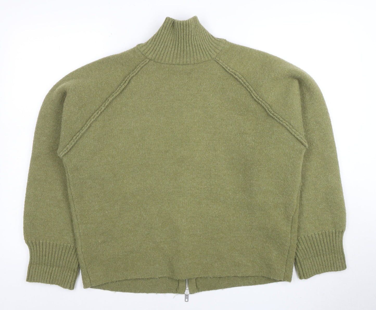 Dazy Less Women’s Green Full Zip Wool Blend Mock Neck Jumper Size S