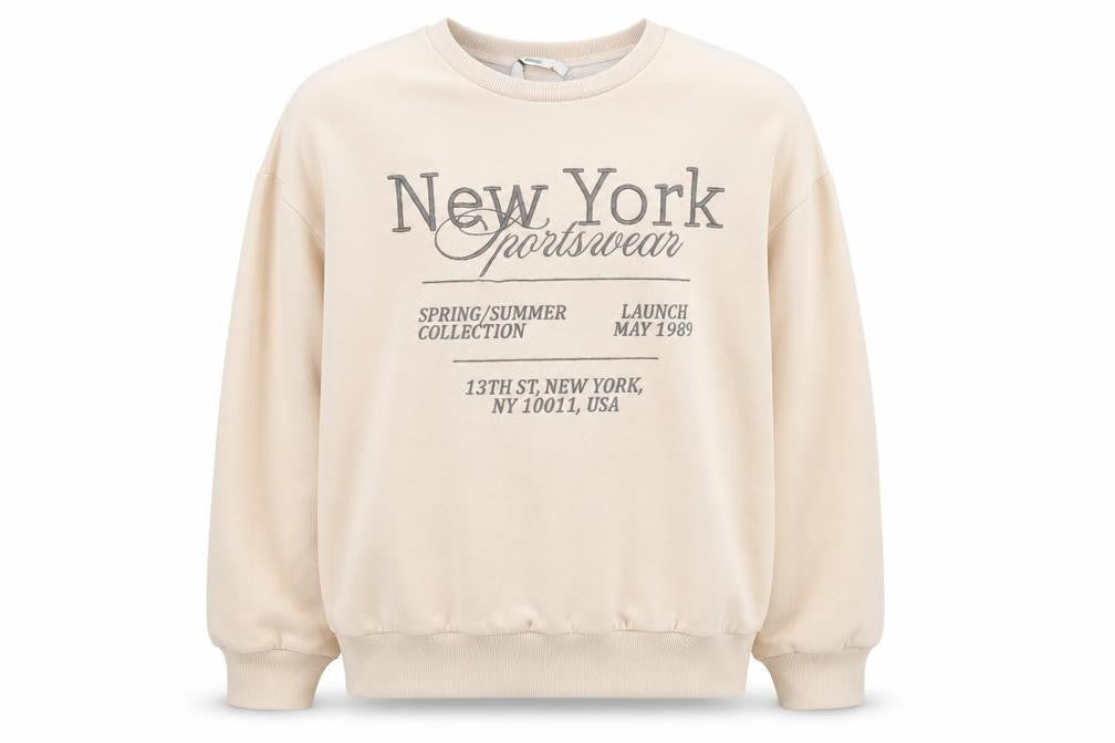 George Women Beige New York Print Pullover Sweatshirt M