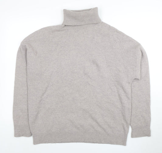 Reiss Women's Beige Roll Neck Merino Wool Jumper L