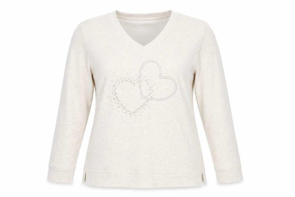 Bonmarché Women’s Beige Heart Studded V-Neck Pullover Sweatshirt Size 16