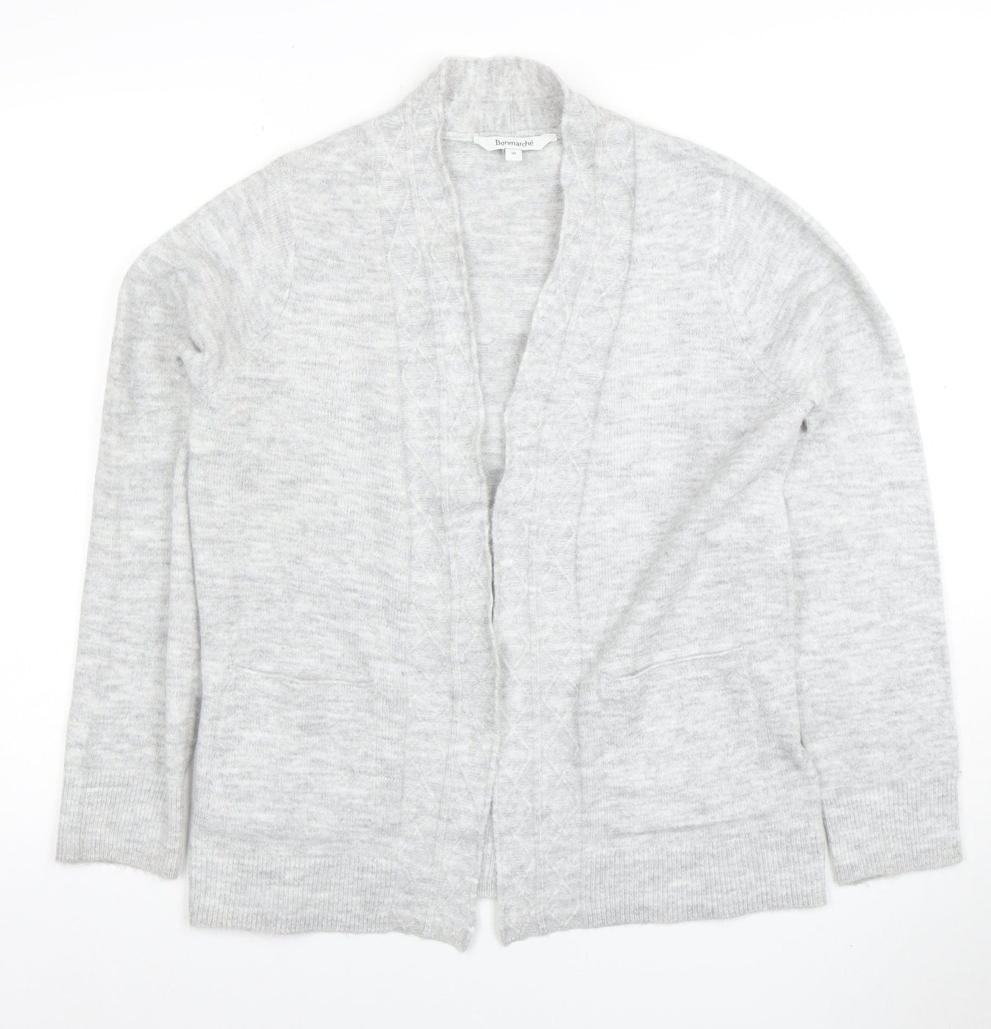 Bonmarché Women's Grey Cardigan Size 10 Knit Open Front Jumper