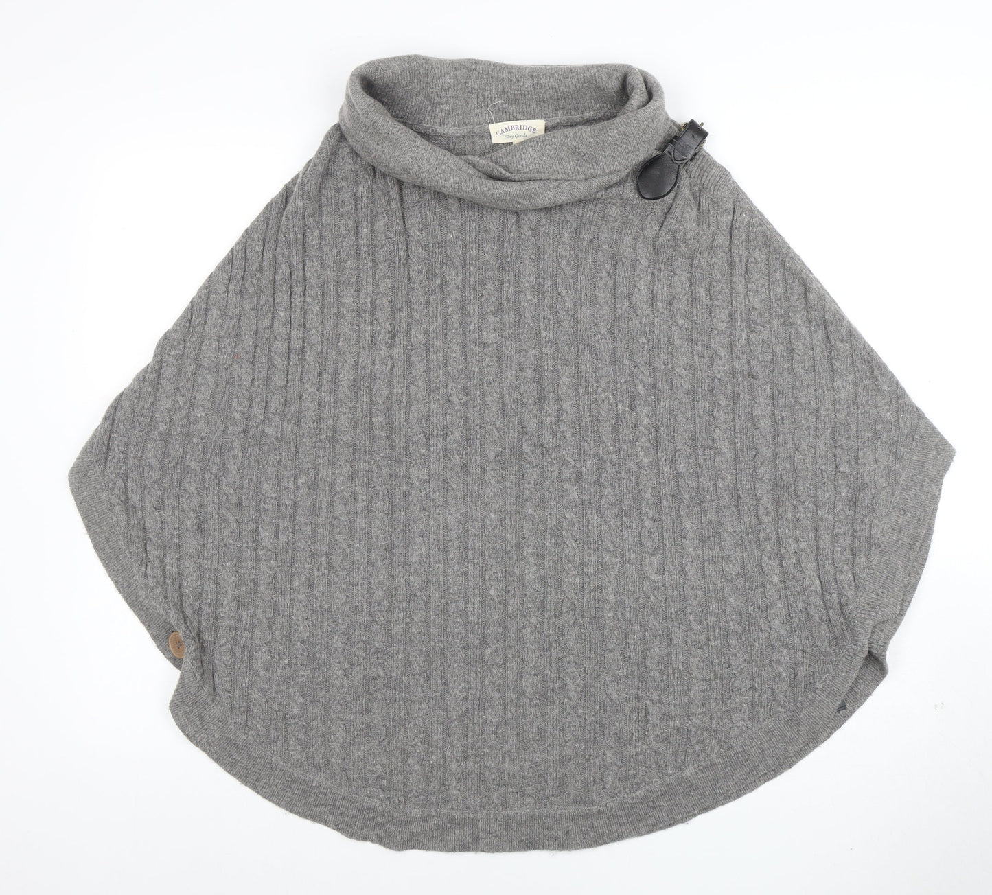 Cambridge Dry Goods Womens Grey Wool Cape Roll Neck Jumper S