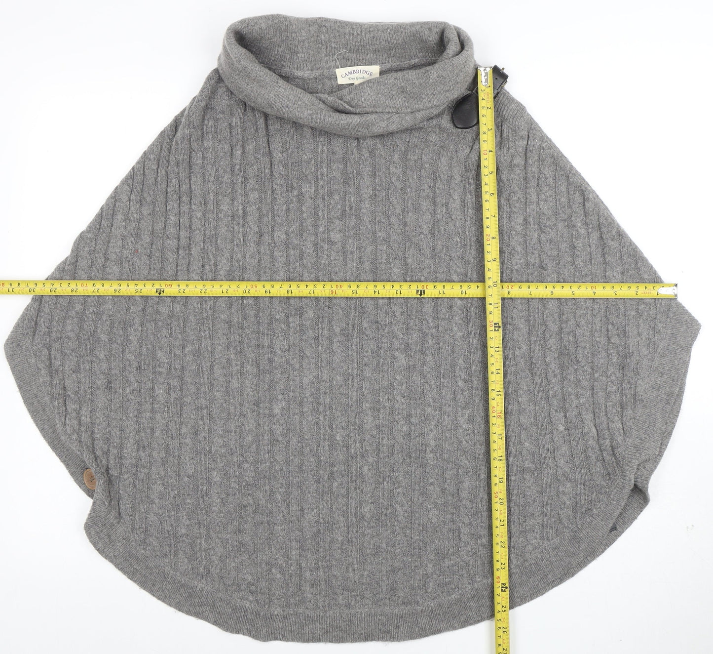 Cambridge Dry Goods Womens Grey Wool Cape Roll Neck Jumper S