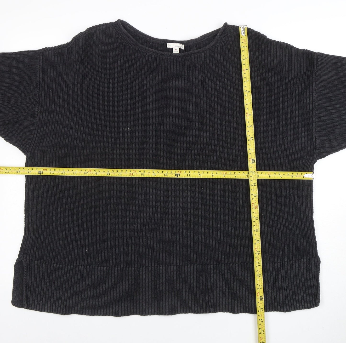 Gap Womens Black Cotton Chunky Knit Short Sleeve Jumper M