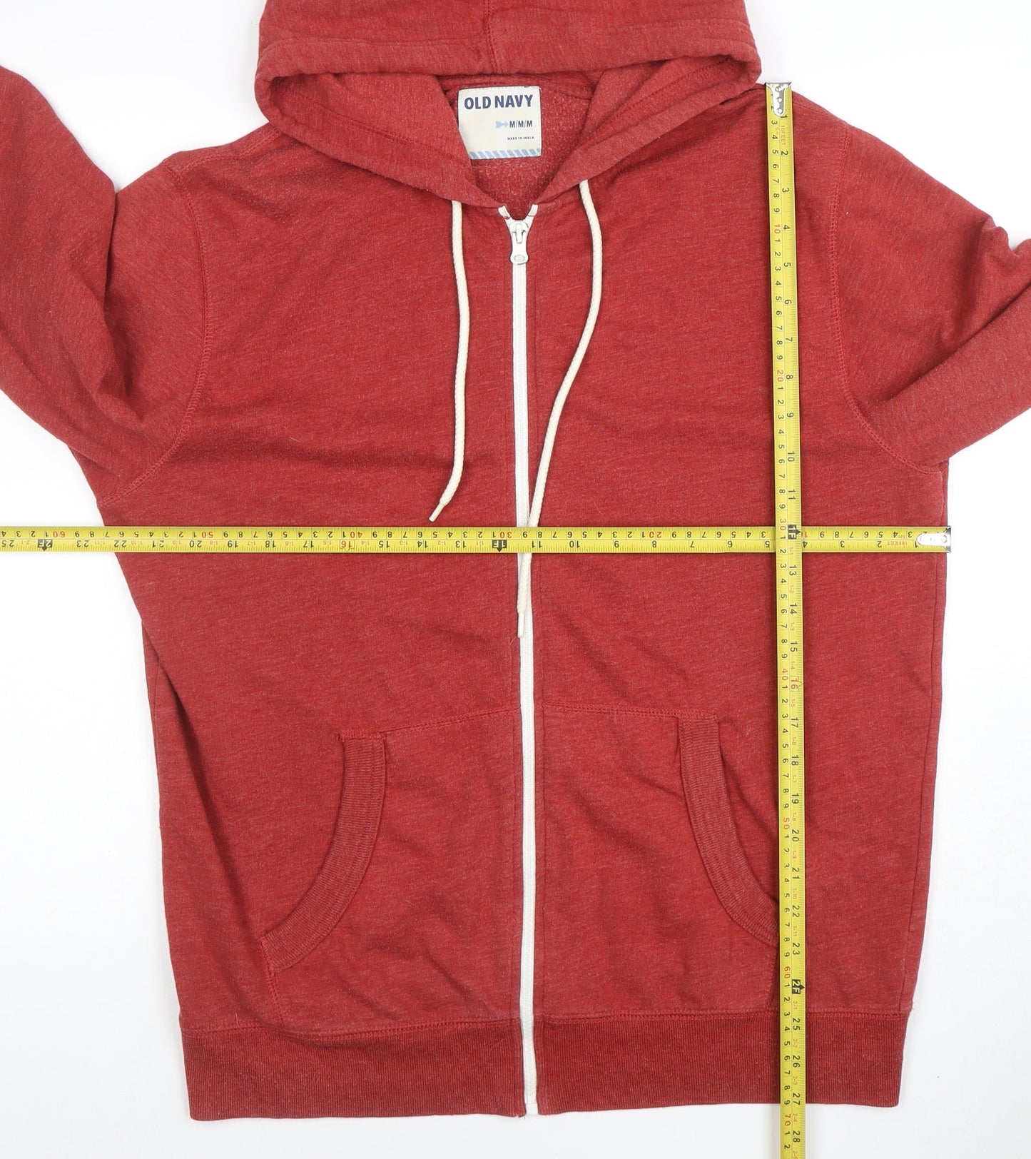 Old Navy Men's Red Full Zip Hoodie Size M Lightweight Cotton Blend