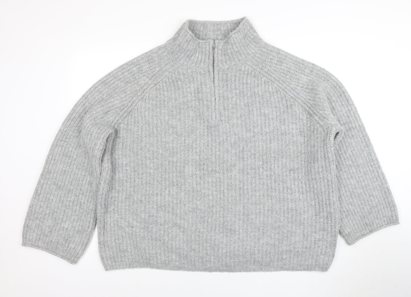 ASOS Women Grey Chunky Mock Neck 1/2 Zip Knit Jumper Size 18