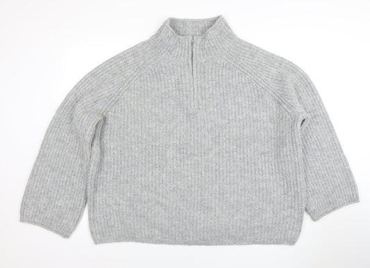 ASOS Women Grey Chunky Mock Neck 1/2 Zip Knit Jumper Size 18