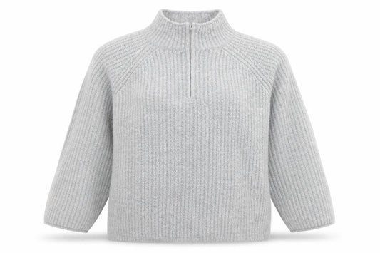 Front view of ASOS Women Grey Chunky Mock Neck 1/2 Zip Knit Jumper, size 18