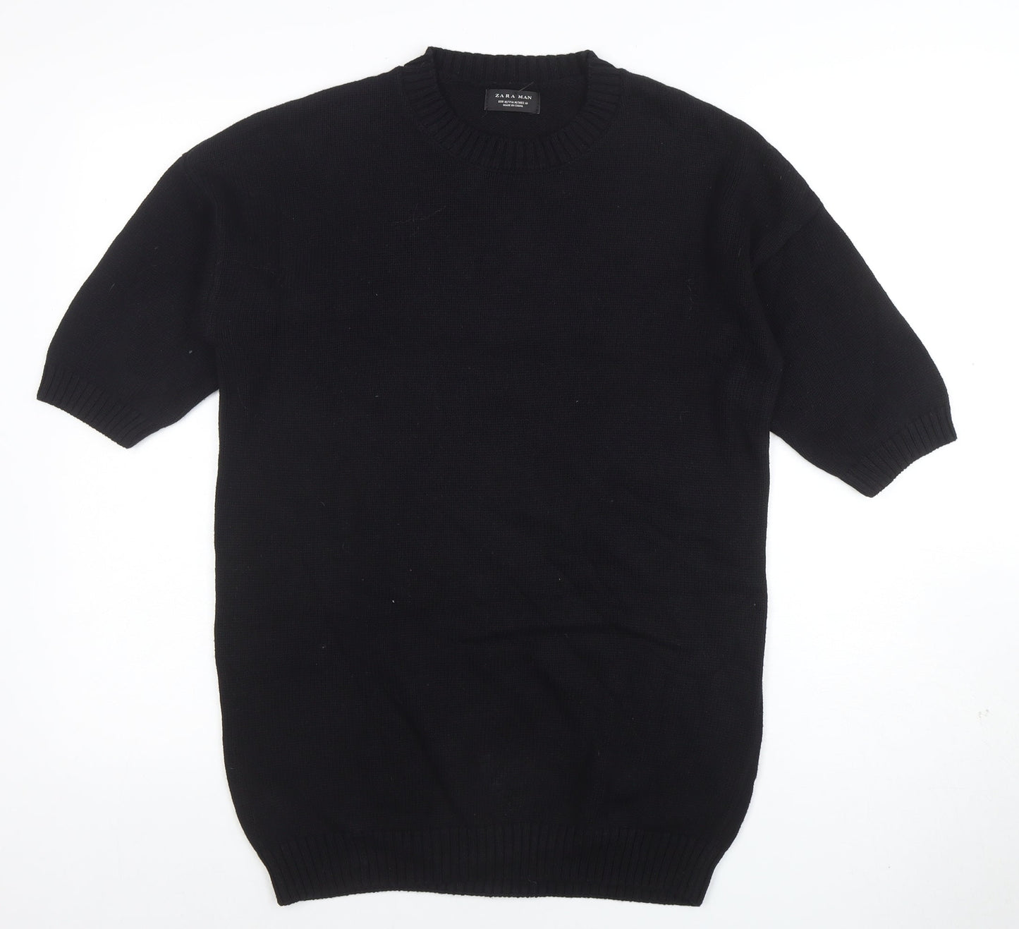 Zara Man Black Cotton Short Sleeve Crew Neck Jumper Size M