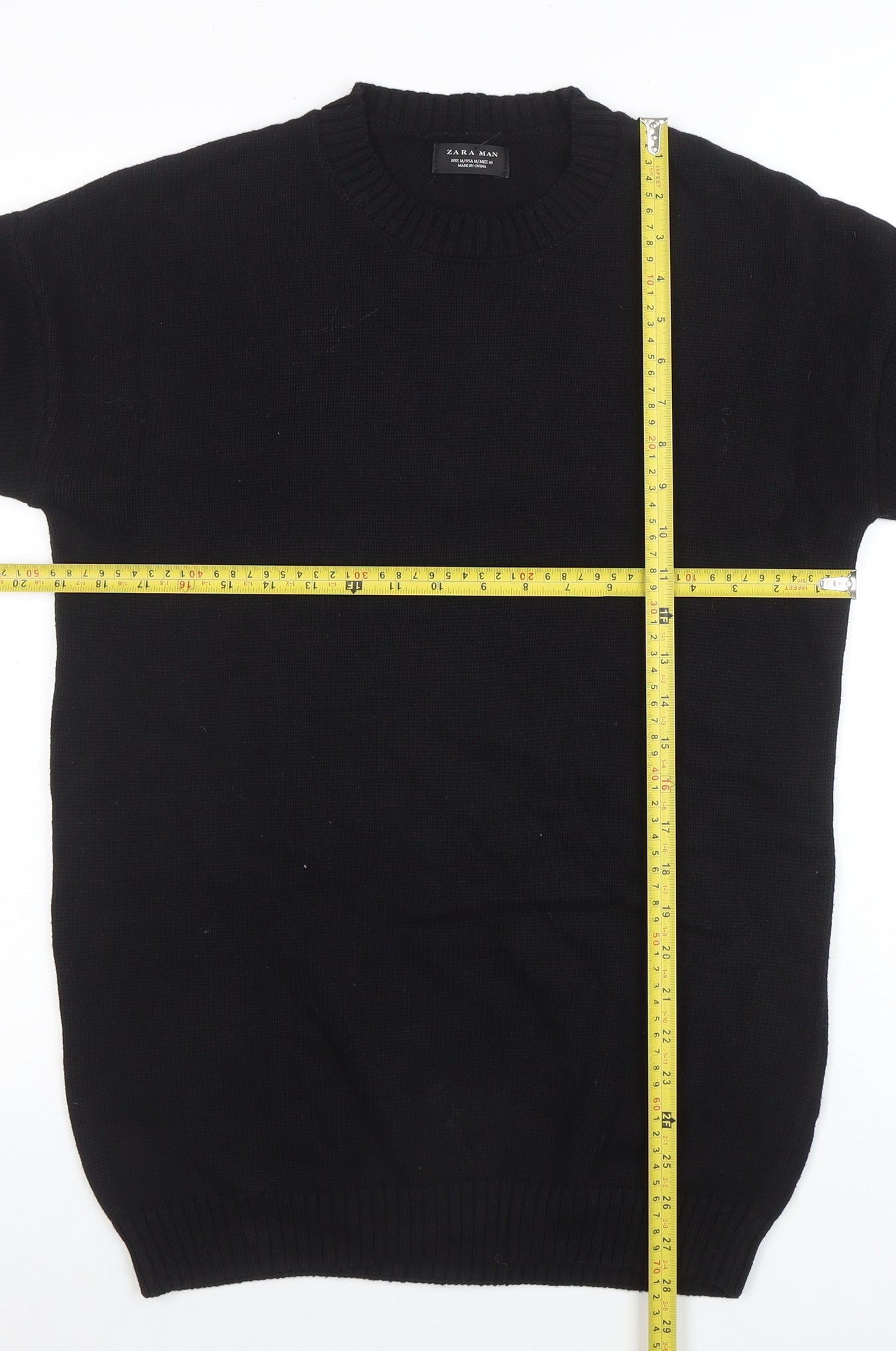 Zara Man Black Cotton Short Sleeve Crew Neck Jumper Size M