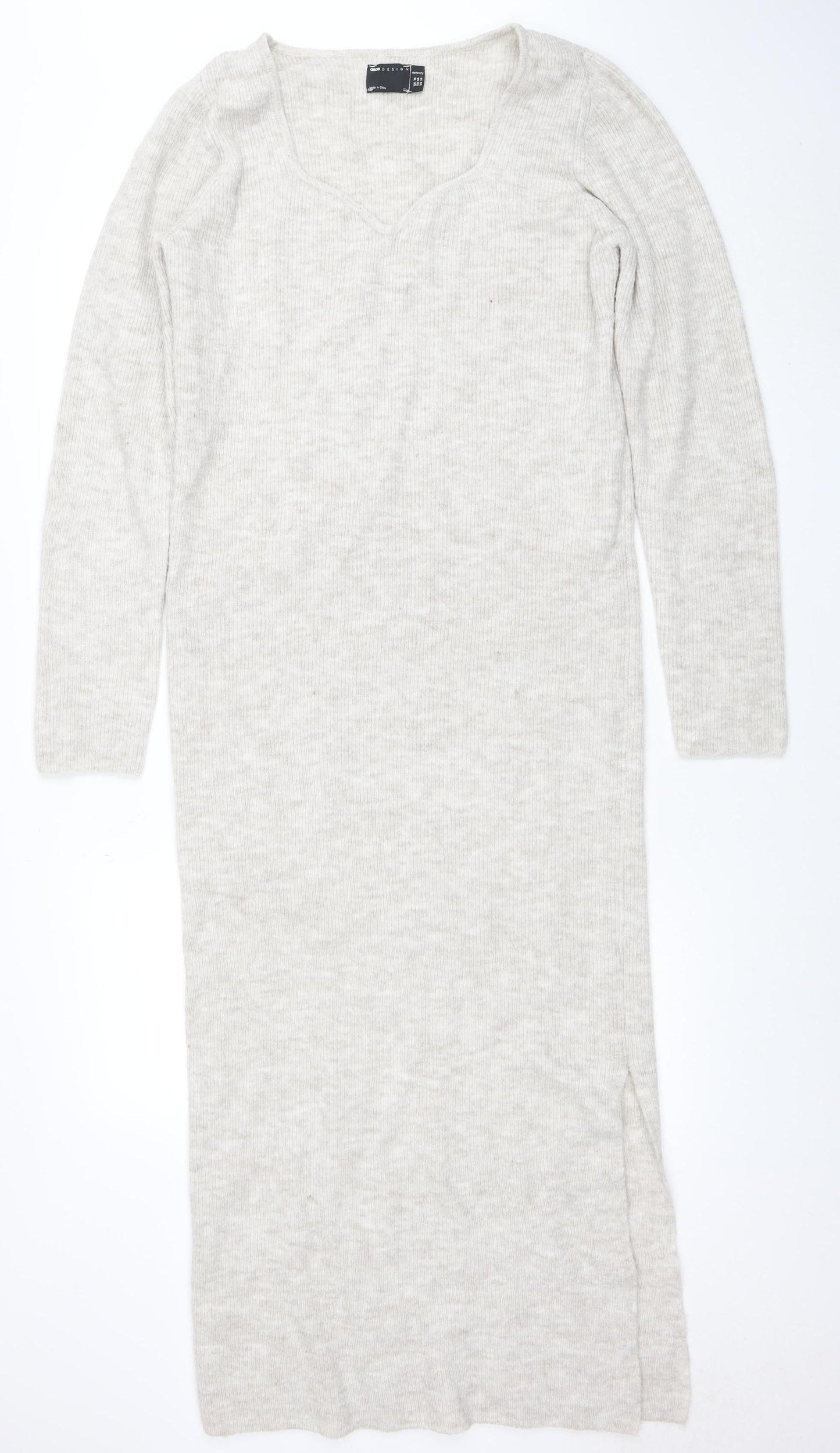 ASOS Women Beige Knitted Jumper Midi Dress Size 18 Long Sleeve