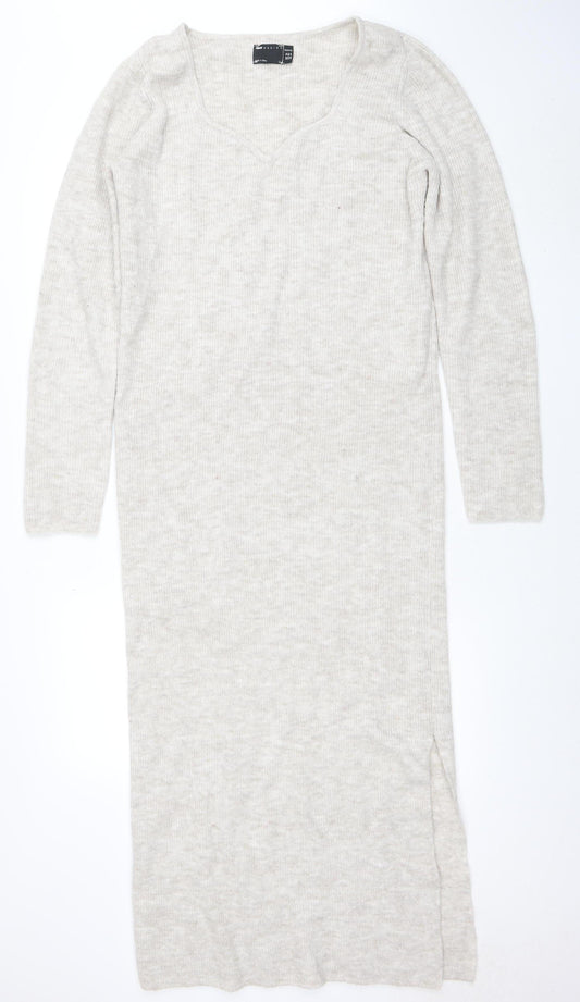 ASOS Women Beige Knitted Jumper Midi Dress Size 18 Long Sleeve