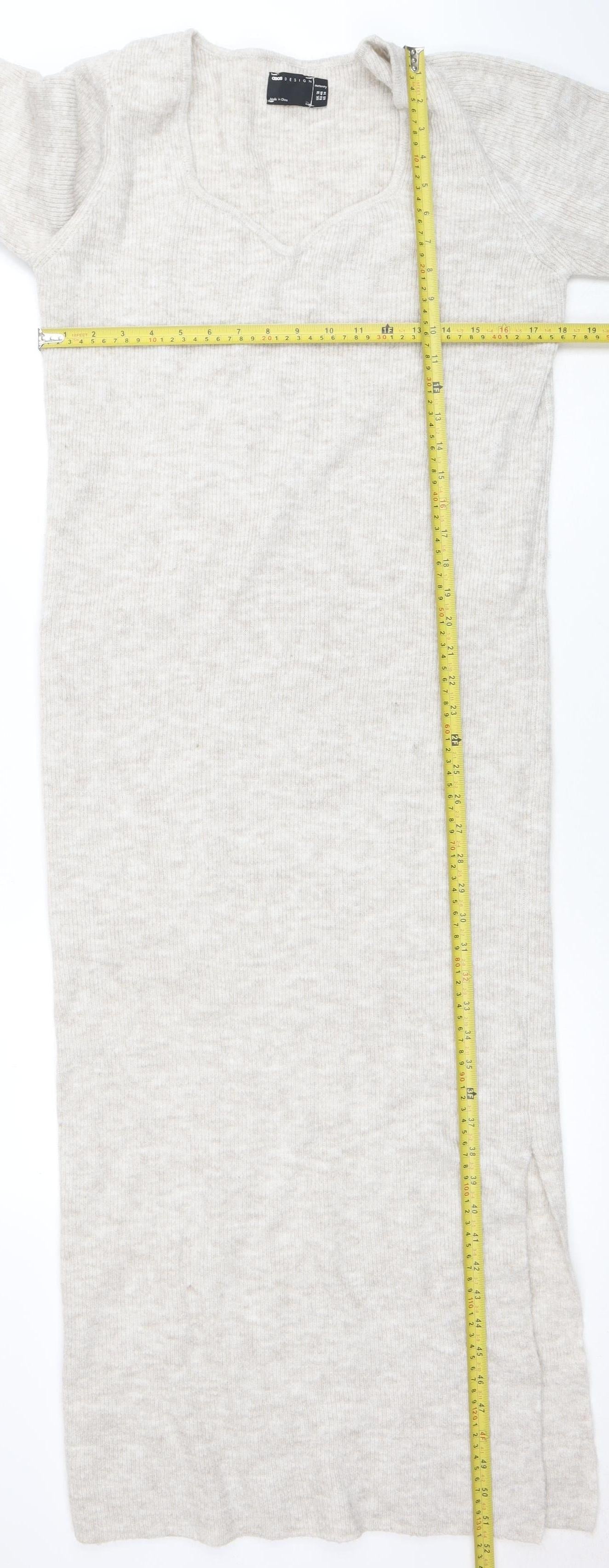 ASOS Women Beige Knitted Jumper Midi Dress Size 18 Long Sleeve