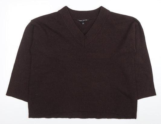 River Island Women Brown V-Neck Wool Blend Pullover Jumper Size L