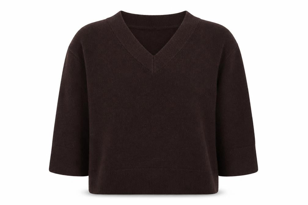 River Island Women Brown V-Neck Wool Blend Pullover Jumper Size L