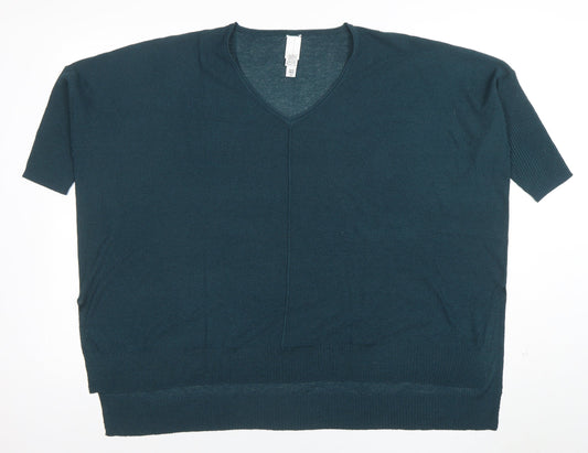 Wynne Layers Women's Green V-Neck Knit Short Sleeve Blouse Size S