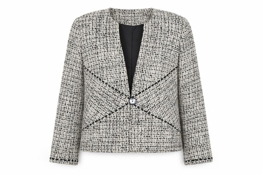 Minosa Petite Women’s Grey Bouclé Wool Blend Blazer Jacket Size 14