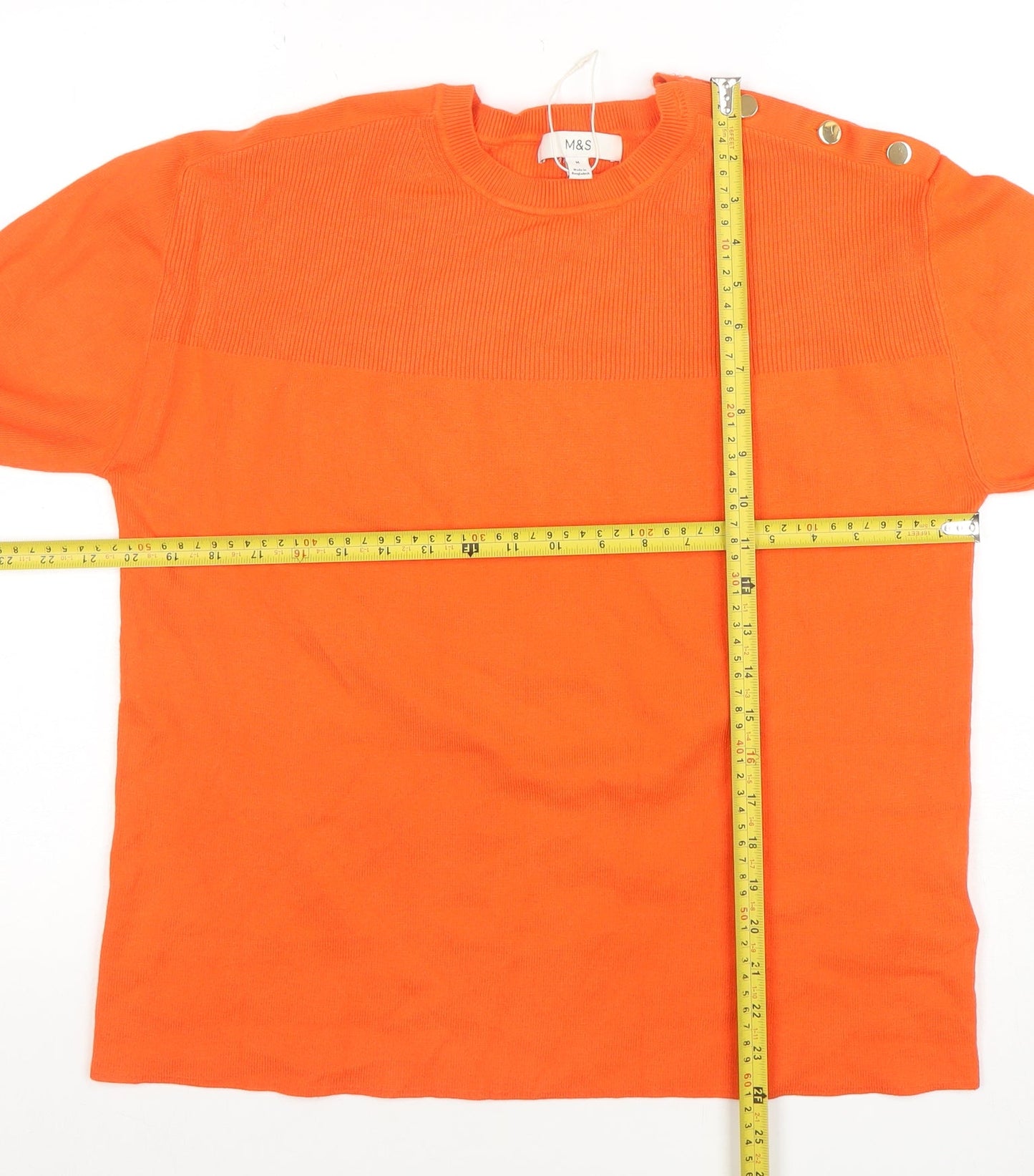 Marks and Spencer Womens Orange M Crew Neck Button Shoulder Jumper
