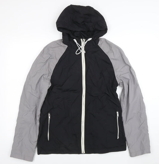 Rhino Rugby Black Label Men’s Black Grey Hooded Windbreaker Jacket Size S